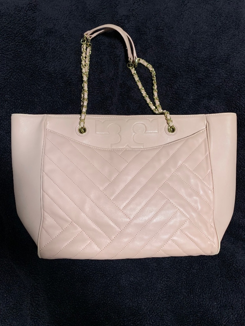 Tory Burch Alexa Quilted Chevron Light Pink Signature Leather Tote